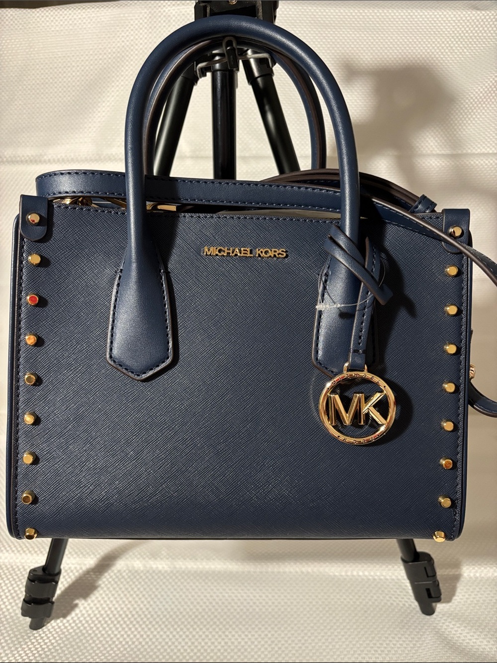 Michael Kors Navy Saffiano Leather Mini Satchel with Gold Hardware